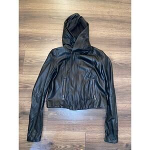 EUC Kenar Black Genuine Leather Hooded Jacket Women’s Cropped Moto Zip M